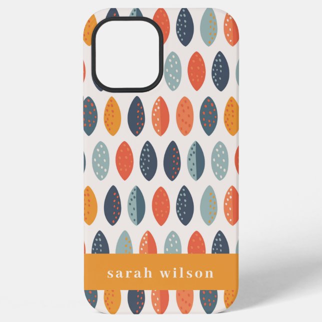 Cute Orange Blue Custom Leafy Botanical Pattern iPhone Case (Back)