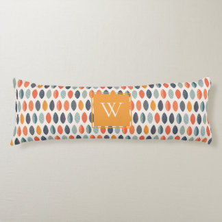 Cute Orange Blue Leafy Botanical Monogram Pattern Body Cushion