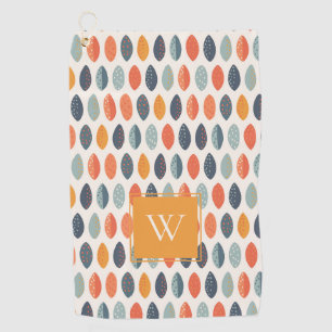 Cute Orange Blue Leafy Botanical Monogram Pattern Golf Towel