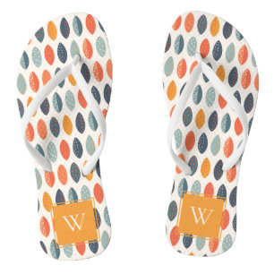 Cute Orange Blue Leafy Botanical Monogram Pattern Jandals