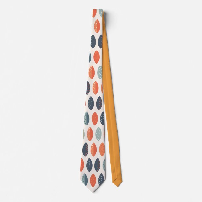 Cute Orange Blue Ochre Leafy Botanical Pattern Tie (Front)