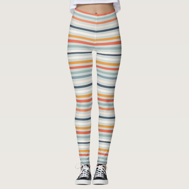Cute Orange Blue Spring Rainbow Clouds Pattern Leggings (Front)