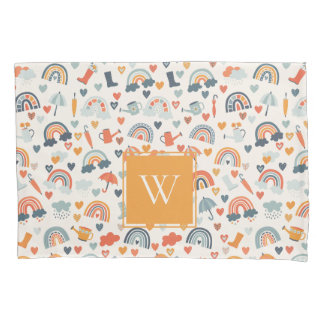 Cute Orange Blue Spring Rainbow Clouds Pattern Pillowcase