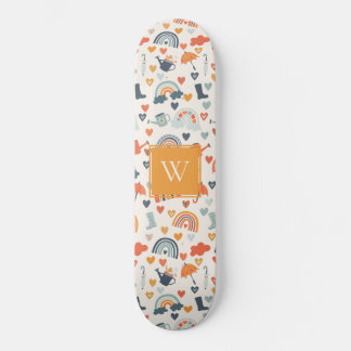Cute Orange Blue Spring Rainbow Clouds Pattern Skateboard