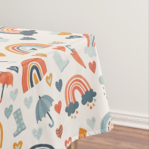 Cute Orange Blue Spring Rainbow Clouds Pattern Tablecloth
