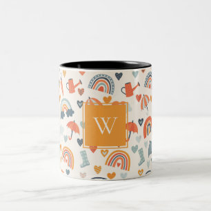 Cute Orange Blue Spring Rainbow Clouds Pattern Two-Tone Coffee Mug