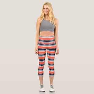 Cute orange blue stripes capri leggings