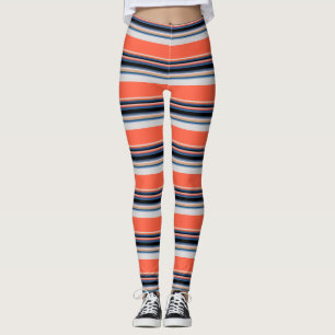 Cute orange blue stripes leggings