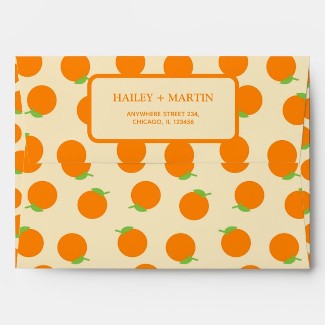 Cute Orange Boho Fruit Engagement Stationery Envelope (Back (Top Flap))