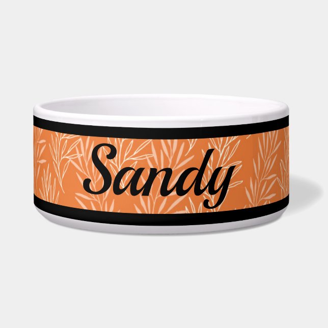 Cute Orange Botanical Customised Dog Bowl (Front)