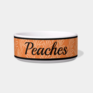 Cute Orange Botanical Pattern Customised Cat Bowl