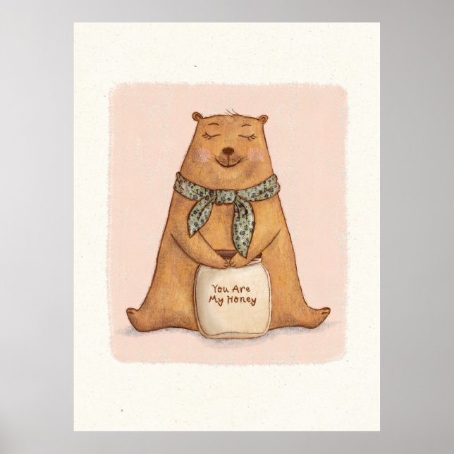 Cute Orange Brown Bear Drawing Poster (Front)
