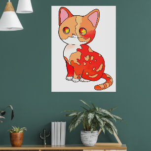 Cute Orange Calico Cat Cartoon Adorable Kitty  Poster