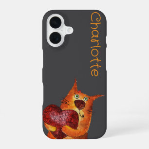 Cute orange cartoon cats name grey iPhone 16 case