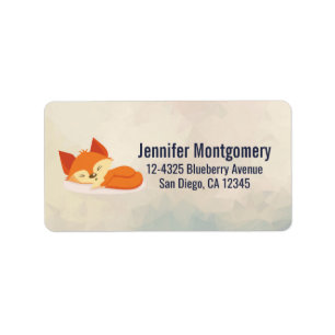 Cute Orange Cartoon Drawing of a Fox Sleeping Label