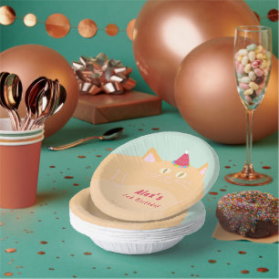 Cute Orange Cat 2nd Birthday Paper Bowl Plate