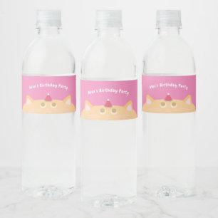 Cute Orange Cat Birthday Water Bottle Label