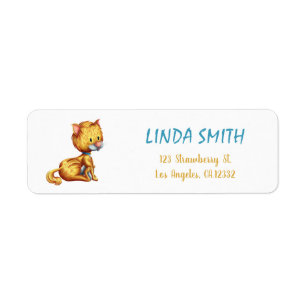 Cute Orange Cat Blue Collar Return Address