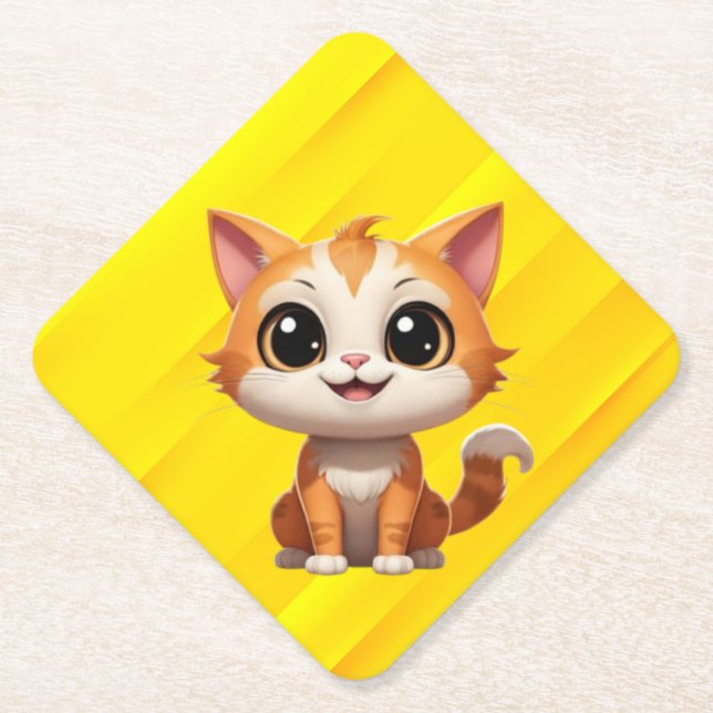 Cute Orange Cat Cartoon Style Character-89738 Paper Coaster (Front)