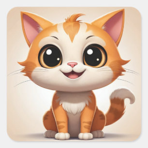 Cute Orange Cat Cartoon Style Character-89738 Square Sticker