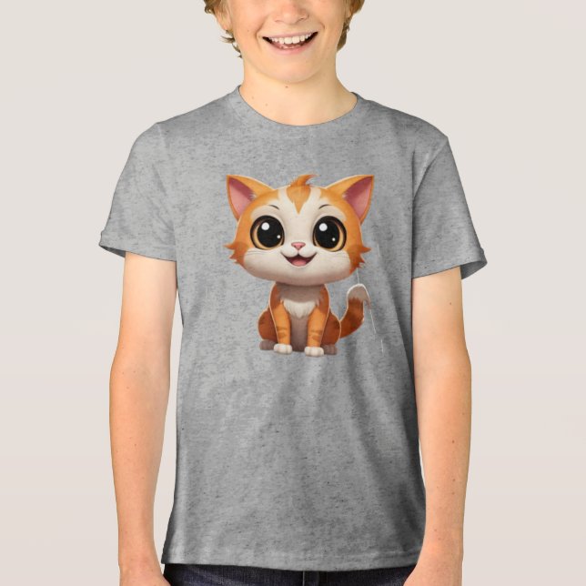 Cute Orange Cat Cartoon Style Character-89738 Tri-Blend Shirt (Front)