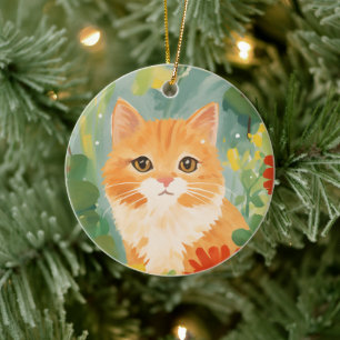 Cute Orange Cat Ceramic Tree Decoration