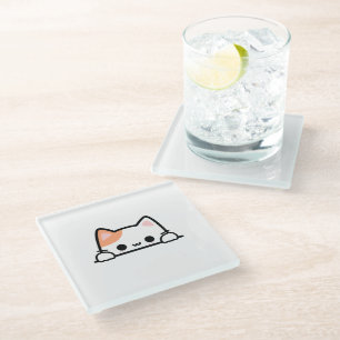 Cute orange cat glass coaster