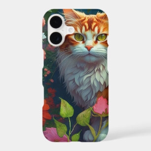 Cute Orange Cat in Flowers