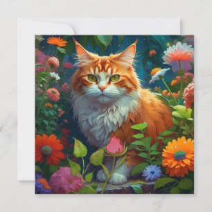 Cute Orange Cat in Flowers