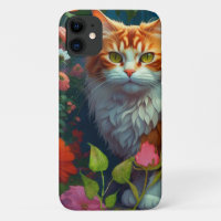 Cute Orange Cat in Flowers