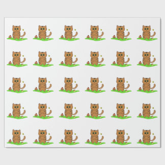 Cute Orange Cat in Green Meadow Wrapping Paper