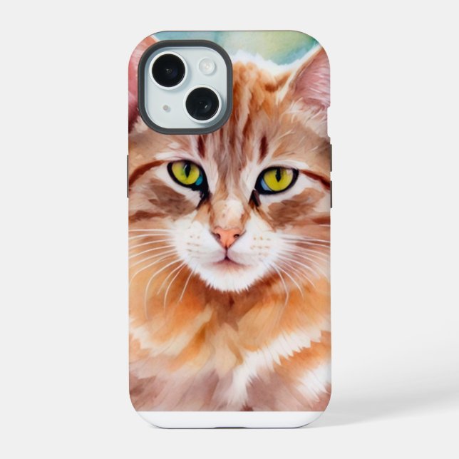 Cute Orange Cat iPhone 15 Case (Back)