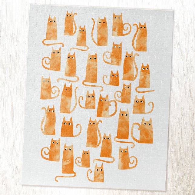 Cute Orange Cat Jigsaw Puzzle (Fun orange ginger watercolor cat jigsaw puzzle)