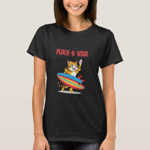 Cute Orange Cat Lovers Surf Board Purr-a Vida Cost T-Shirt