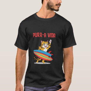 Cute Orange Cat Lovers Surf Board Purr-a Vida Cost T-Shirt