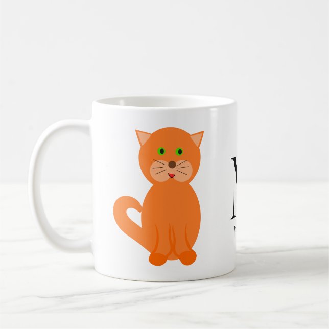 Cute Orange Cat Monogram Name  Coffee Mug (Left)