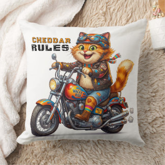 Cute Orange Cat On Motorcycle Cushion
