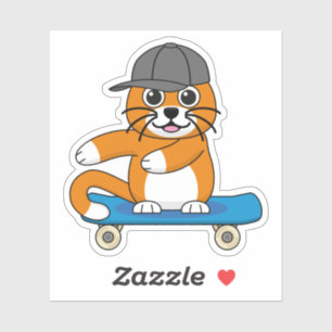 Cute Orange Cat on Skateboard Cartoon