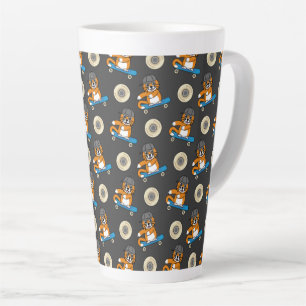 Cute Orange Cat on Skateboard Cartoon Latte Mug
