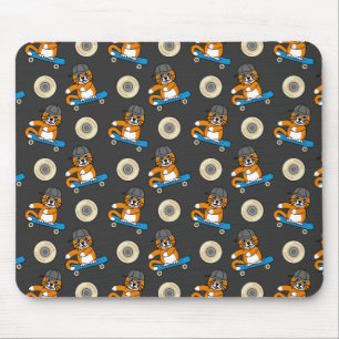Cute Orange Cat on Skateboard Cartoon Mouse Pad