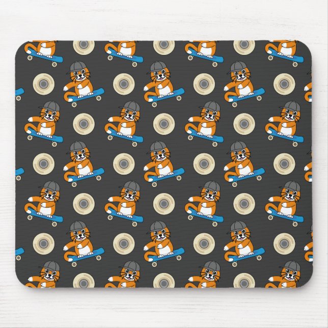 Cute Orange Cat on Skateboard Cartoon Mouse Pad (Front)