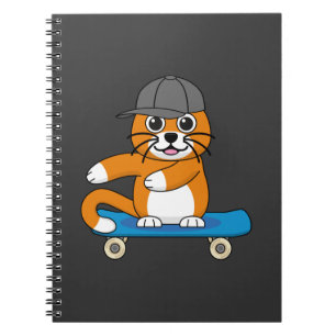 Cute Orange Cat on Skateboard Cartoon Notebook