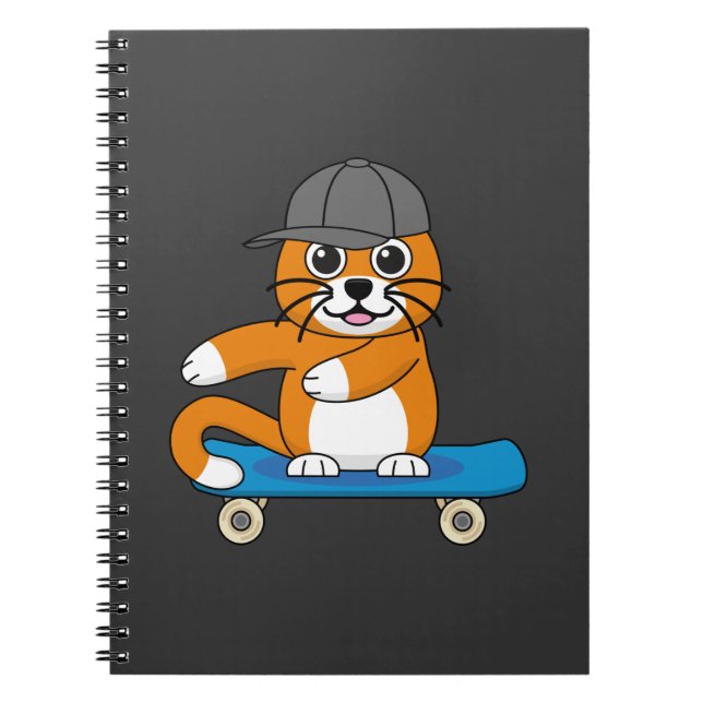 Cute Orange Cat on Skateboard Cartoon Notebook (Front)