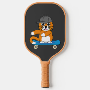 Cute Orange Cat on Skateboard Cartoon Pickleball Paddle