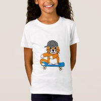 Cute Orange Cat on Skateboard Cartoon