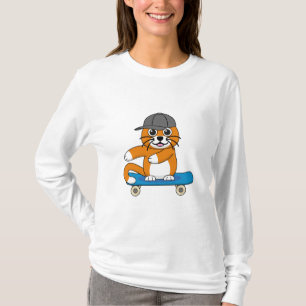 Cute Orange Cat on Skateboard Cartoon T-Shirt