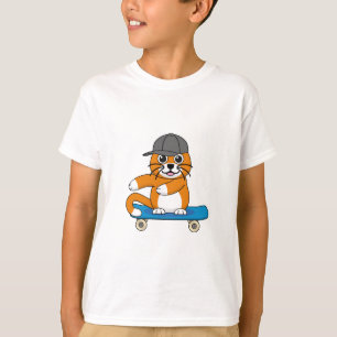 Cute Orange Cat on Skateboard Cartoon T-Shirt