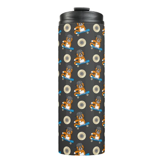 Cute Orange Cat on Skateboard Cartoon Thermal Tumbler (Front)