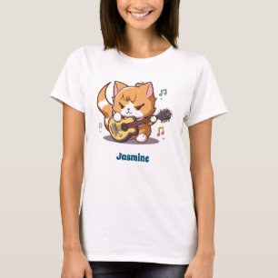 Cute Orange Cat Playing Guitar T-Shirt