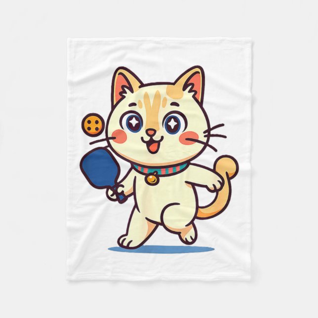 Cute orange cat playing pickleball  fleece blanket (Front)